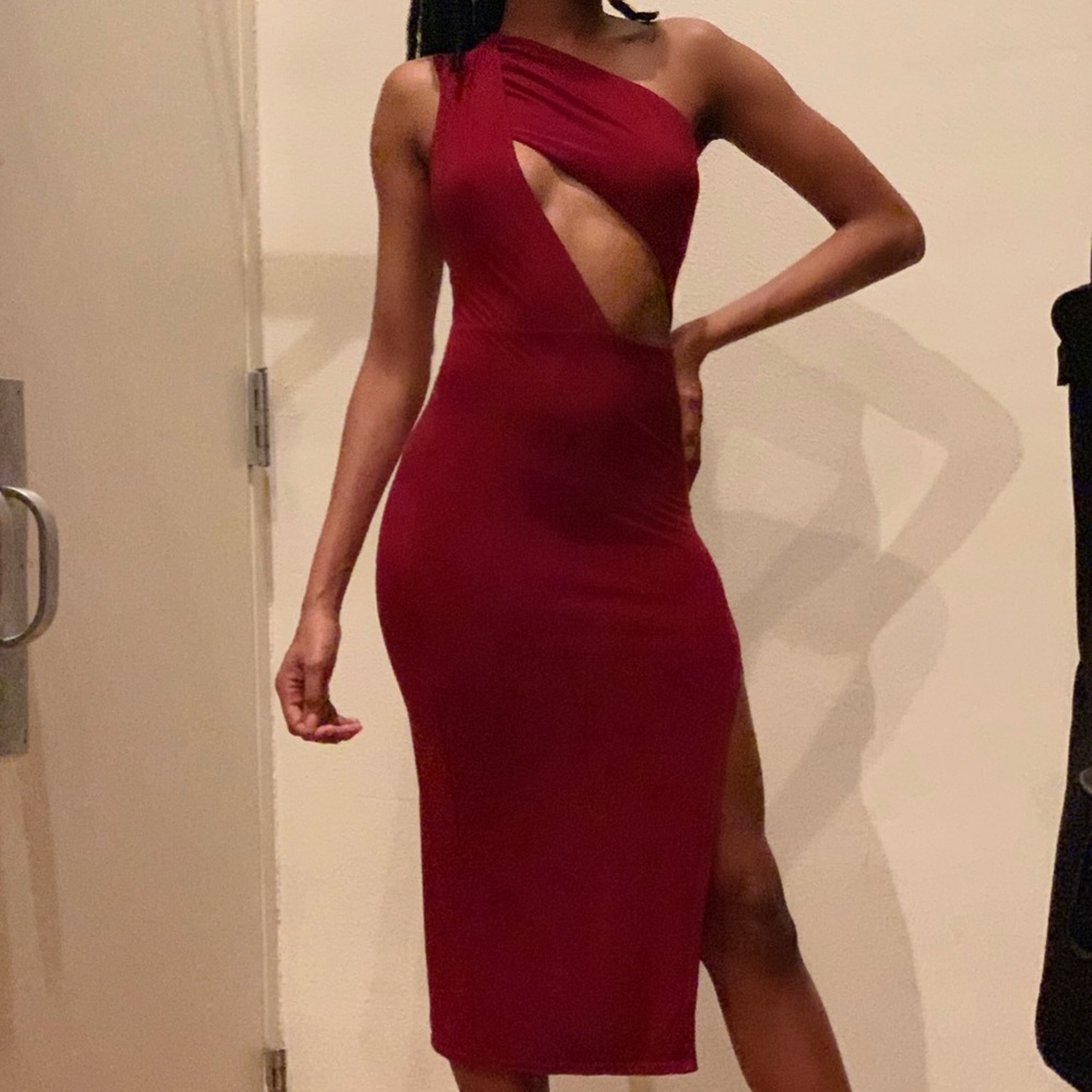 Burgundy one shoulder dress